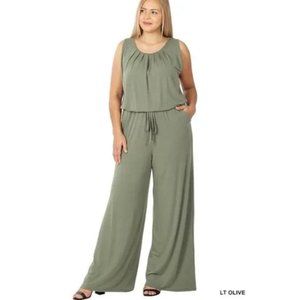 Green Plus Size Sleeveless Loose Fit Wide Leg Jumpsuit Playsuit